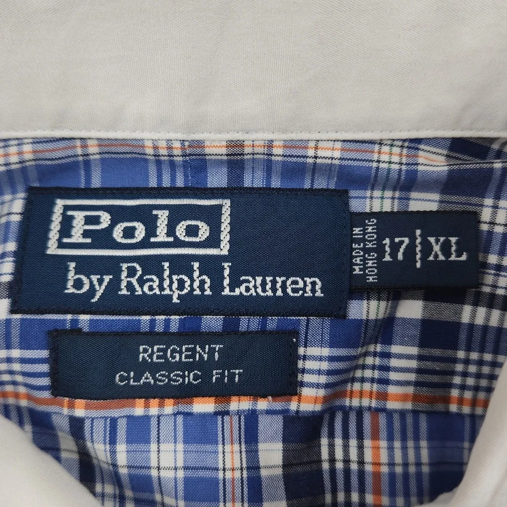 NOS Polo Ralph Lauren Shirt 17 XL Plaid Regent Classic Contrast Collar Hong Kong